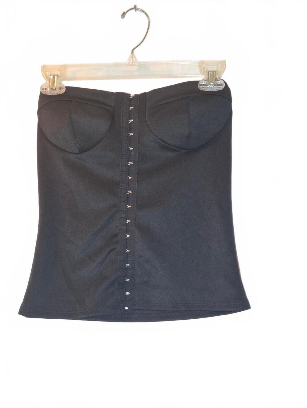 Janice Vintage Black Corset Top with Hook-and-Eye Front Ren Faire Classy y2k
